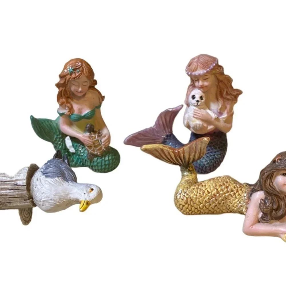 Mermaid and Seagull Miniature Figurine Cake Toppers Plant Accessories